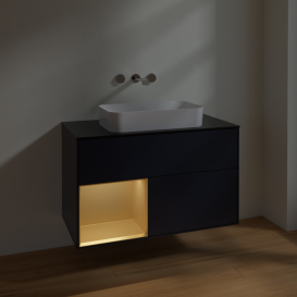 Тумба под раковину Villeroy & Boch Finion 100х50,1 см с подсветкой МДФ темно-синий матовый лак/стекло черное матовое F652HFHG