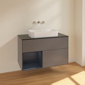 Тумба под раковину Villeroy & Boch Finion 100х50,1 см с подсветкой МДФ антрацит матовый лак/стекло черное матовое F652HGGK