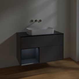 Тумба под раковину Villeroy & Boch Finion 100х50,1 см с подсветкой МДФ антрацит матовый лак/стекло черное матовое F652HGGK