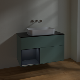 Тумба под раковину Villeroy & Boch Finion 100х50,1 см с подсветкой МДФ оливковый матовый лак/стекло черное матовое F652HGGM