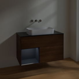 Тумба под раковину Villeroy & Boch Finion 100х50,1 см с подсветкой МДФ шпон грецкого ореха/стекло черное матовое F652HGGN