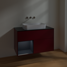 Тумба под раковину Villeroy & Boch Finion 100х50,1 см с подсветкой МДФ пион матовый лак/стекло черное матовое F652HGHB