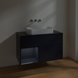 Тумба под раковину Villeroy & Boch Finion 100х50,1 см с подсветкой МДФ темно-синий матовый лак/стекло черное матовое F652HGHG