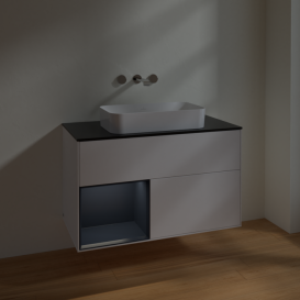 Тумба под раковину Villeroy & Boch Finion 100х50,1 см с подсветкой МДФ белый матовый лак/стекло черное матовое F652HGMT