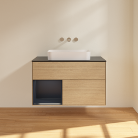 Тумба под раковину Villeroy & Boch Finion 100х50,1 см с подсветкой МДФ шпон дуба/стекло черное матовое F652HGPC