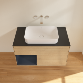 Тумба под раковину Villeroy & Boch Finion 100х50,1 см с подсветкой МДФ шпон дуба/стекло черное матовое F652HGPC