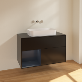Тумба под раковину Villeroy & Boch Finion 100х50,1 см с подсветкой МДФ черный матовый лак/стекло черное матовое F652HGPD