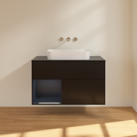 Тумба под раковину Villeroy & Boch Finion 100х50,1 см с подсветкой МДФ черный матовый лак/стекло черное матовое F652HGPD