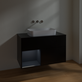 Тумба под раковину Villeroy & Boch Finion 100х50,1 см с подсветкой МДФ черный матовый лак/стекло черное матовое F652HGPD