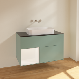 Тумба под раковину Villeroy & Boch Finion 100х50,1 см с подсветкой МДФ оливковый матовый лак/стекло черное матовое F652MTGM