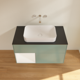 Тумба под раковину Villeroy & Boch Finion 100х50,1 см с подсветкой МДФ оливковый матовый лак/стекло черное матовое F652MTGM