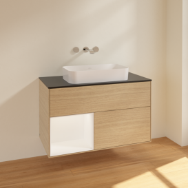 Тумба под раковину Villeroy & Boch Finion 100х50,1 см с подсветкой МДФ шпон дуба/стекло черное матовое F652MTPC