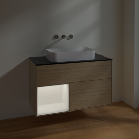 Тумба под раковину Villeroy & Boch Finion 100х50,1 см с подсветкой МДФ шпон дуба/стекло черное матовое F652MTPC