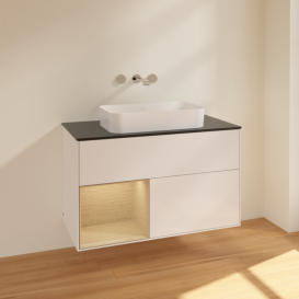 Тумба под раковину Villeroy & Boch Finion 100х50,1 см с подсветкой МДФ глянцевый белый лак/стекло черное матовое F652PCGF