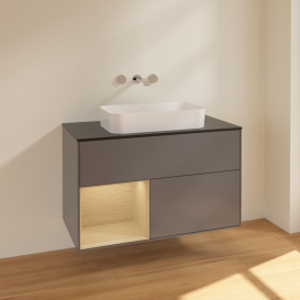 Тумба под раковину Villeroy & Boch Finion 100х50,1 см с подсветкой МДФ антрацит матовый лак/стекло черное матовое F652PCGK