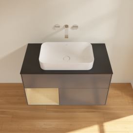 Тумба под раковину Villeroy & Boch Finion 100х50,1 см с подсветкой МДФ антрацит матовый лак/стекло черное матовое F652PCGK