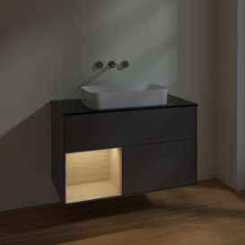 Тумба под раковину Villeroy & Boch Finion 100х50,1 см с подсветкой МДФ антрацит матовый лак/стекло черное матовое F652PCGK