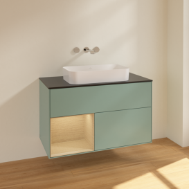 Тумба под раковину Villeroy & Boch Finion 100х50,1 см с подсветкой МДФ оливковый матовый лак/стекло черное матовое F652PCGM