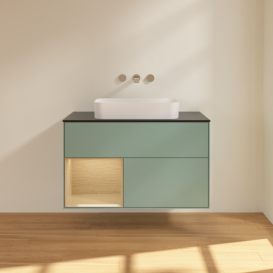 Тумба под раковину Villeroy & Boch Finion 100х50,1 см с подсветкой МДФ оливковый матовый лак/стекло черное матовое F652PCGM