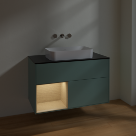 Тумба под раковину Villeroy & Boch Finion 100х50,1 см с подсветкой МДФ оливковый матовый лак/стекло черное матовое F652PCGM