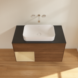 Тумба под раковину Villeroy & Boch Finion 100х50,1 см с подсветкой МДФ шпон грецкого ореха/стекло черное матовое F652PCGN