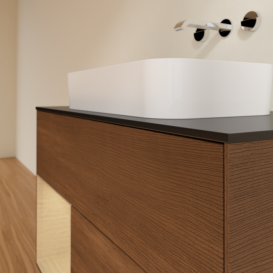 Тумба под раковину Villeroy & Boch Finion 100х50,1 см с подсветкой МДФ шпон грецкого ореха/стекло черное матовое F652PCGN