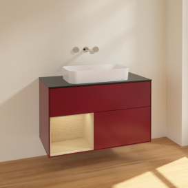 Тумба під раковину Villeroy & Boch Finion 100х50,1 см з підсвічуванням МДФ півонія матовий лак/скло чорне матове F652PCHB