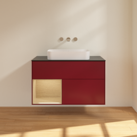 Тумба под раковину Villeroy & Boch Finion 100х50,1 см с подсветкой МДФ пион матовый лак/стекло черное матовое F652PCHB