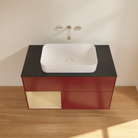 Тумба под раковину Villeroy & Boch Finion 100х50,1 см с подсветкой МДФ пион матовый лак/стекло черное матовое F652PCHB