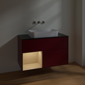 Тумба под раковину Villeroy & Boch Finion 100х50,1 см с подсветкой МДФ пион матовый лак/стекло черное матовое F652PCHB