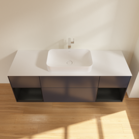 Тумба под раковину Villeroy & Boch Finion 160х50,1 см с подсветкой МДФ темно-синий матовый лак/стекло белое матовое F331PDHG