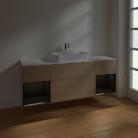 Тумба под раковину Villeroy & Boch Finion 160х50,1 см с подсветкой МДФ шпон дуба/стекло белое матовое F331PDPC