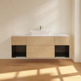 Тумба под раковину Villeroy & Boch Finion 160х50,1 см с подсветкой МДФ шпон дуба/стекло белое матовое F331PDPC