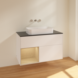 Тумба под раковину Villeroy & Boch Finion 100х50,1 см с подсветкой МДФ белый матовый лак/стекло черное матовое F652PCMT