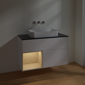 Тумба под раковину Villeroy & Boch Finion 100х50,1 см с подсветкой МДФ белый матовый лак/стекло черное матовое F652PCMT