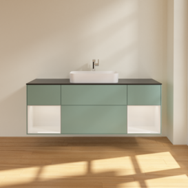 Тумба под раковину Villeroy & Boch Finion 160х50,1 см с подсветкой МДФ оливковый матовый лак/стекло черное матовое F332GFGM