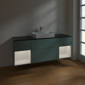 Тумба под раковину Villeroy & Boch Finion 160х50,1 см с подсветкой МДФ оливковый матовый лак/стекло черное матовое F332GFGM