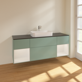 Тумба под раковину Villeroy & Boch Finion 160х50,1 см с подсветкой МДФ оливковый матовый лак/стекло черное матовое F332GFGM