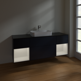 Тумба под раковину Villeroy & Boch Finion 160х50,1 см с подсветкой МДФ темно-синий матовый лак/стекло черное матовое F332GFHG