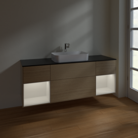 Тумба под раковину Villeroy & Boch Finion 160х50,1 см с подсветкой МДФ шпон дуба/стекло черное матовое F332GFPC