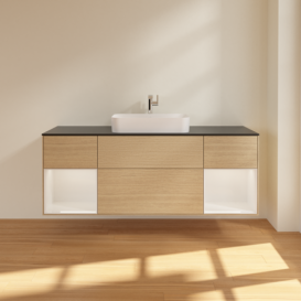 Тумба под раковину Villeroy & Boch Finion 160х50,1 см с подсветкой МДФ шпон дуба/стекло черное матовое F332GFPC