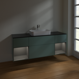 Тумба под раковину Villeroy & Boch Finion 160х50,1 см с подсветкой МДФ оливковый матовый лак/стекло черное матовое F332GKGM