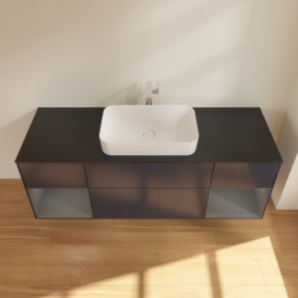Тумба под раковину Villeroy & Boch Finion 160х50,1 см с подсветкой МДФ темно-синий матовый лак/стекло черное матовое F332GKHG