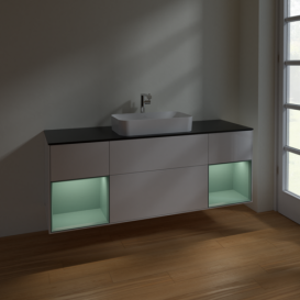 Тумба под раковину Villeroy & Boch Finion 160х50,1 см с подсветкой МДФ глянцевый белый лак/стекло черное матовое F332GMGF