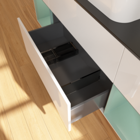 Тумба под раковину Villeroy & Boch Finion 160х50,1 см с подсветкой МДФ глянцевый белый лак/стекло черное матовое F332GMGF