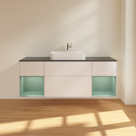 Тумба под раковину Villeroy & Boch Finion 160х50,1 см с подсветкой МДФ глянцевый белый лак/стекло черное матовое F332GMGF