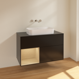 Тумба под раковину Villeroy & Boch Finion 100х50,1 см с подсветкой МДФ черный матовый лак/стекло черное матовое F652PCPD