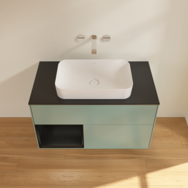 Тумба под раковину Villeroy & Boch Finion 100х50,1 см с подсветкой МДФ оливковый матовый лак/стекло черное матовое F652PDGM