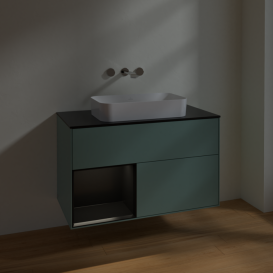 Тумба под раковину Villeroy & Boch Finion 100х50,1 см с подсветкой МДФ оливковый матовый лак/стекло черное матовое F652PDGM