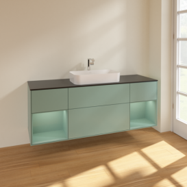 Тумба под раковину Villeroy & Boch Finion 160х50,1 см с подсветкой МДФ оливковый матовый лак/стекло черное матовое F332GMGM